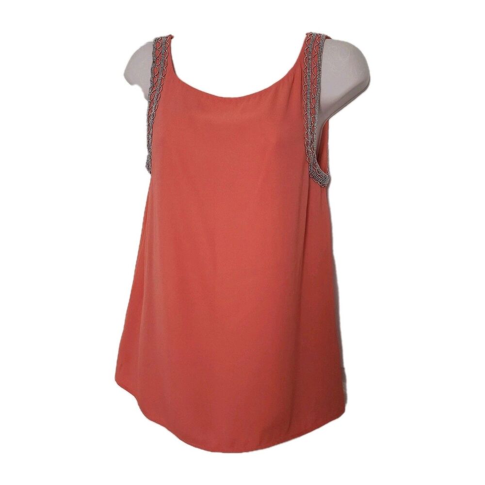REBECCA MINKOFF Womens Coral Beaded Trim Mahesh Top Tank Sleeveless $268 New